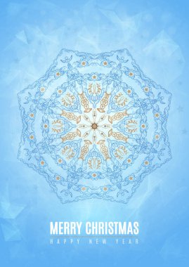 Neşeli Noel mutlu yeni yıl süslü mavi kış kar tanesi şeklinde kabile stili. Eps10 vektör