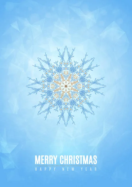 Neşeli Noel mutlu yeni yıl süslü mavi kış kar tanesi şeklinde kabile stili. Eps10 vektör — Stok Vektör