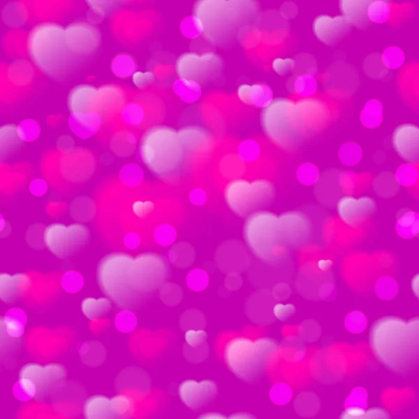 Nahtloses Muster mit unscharfen Herzen auf lila Hintergrund. Vektorillustration — Stockvektor