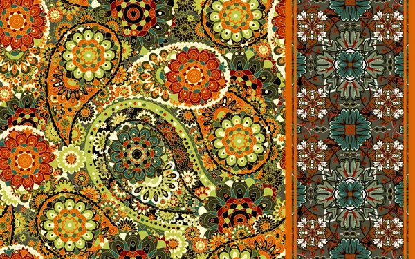 Ensemble de motif sans couture basé sur les éléments asiatiques traditionnels Paisley et rayé. Fond vectoriel coloré — Image vectorielle