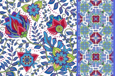 Vintage sorunsuz çiçek arka plan ve sorunsuz kenarlık kümesi. Vektör fantezi çiçek deseni. Tasarım öğeleri hurda rezervasyon, tebrik kartları, tekstil kumaş projeler oluşturmak için kullanın. Elegance