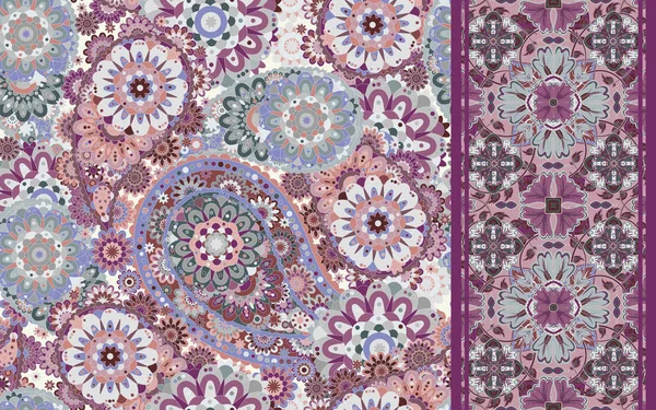 Conjunto de padrão sem costura paisley colorido e despojado. Vintage paisley fundo — Vetor de Stock