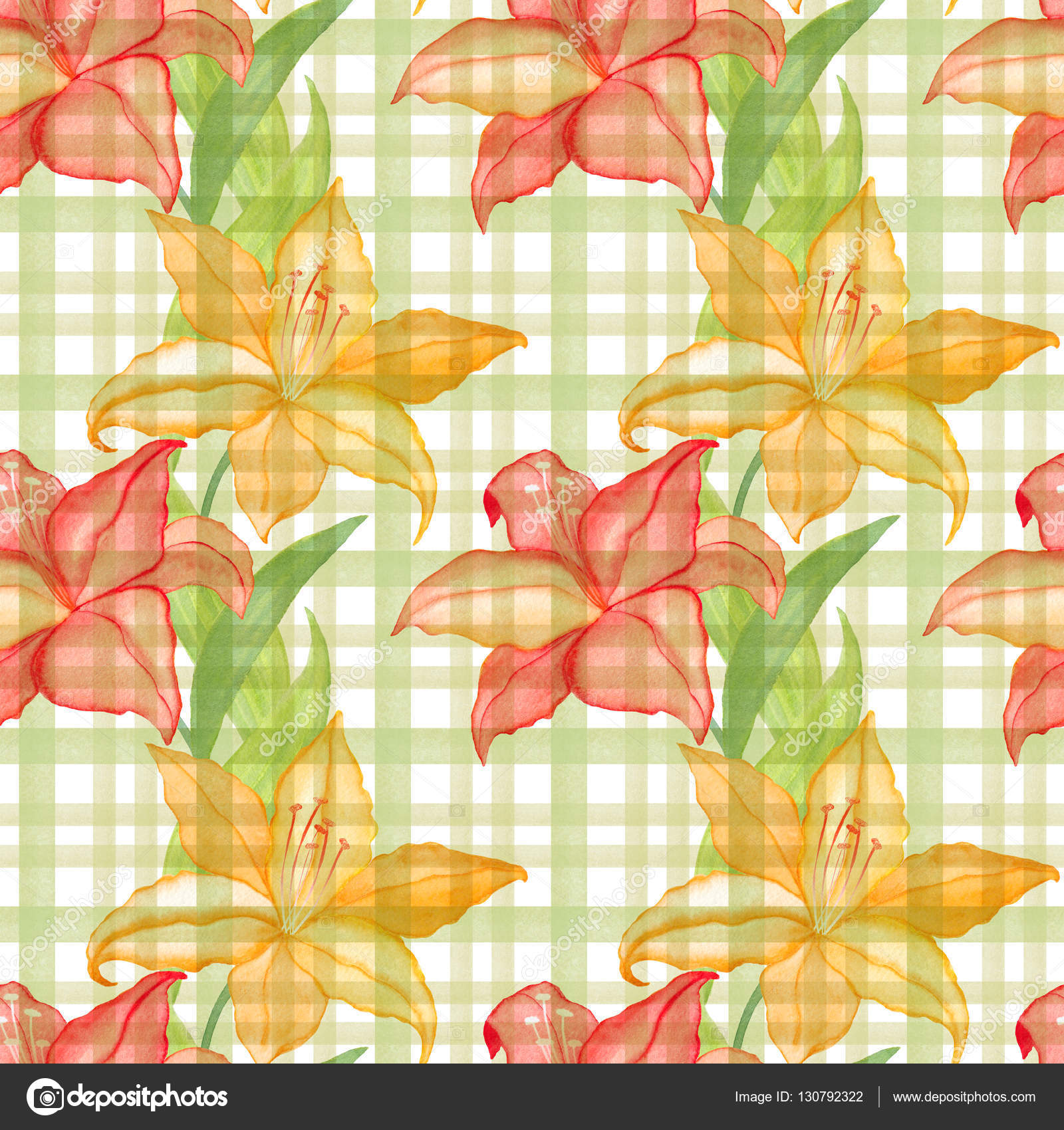 Papel De Parede Sem Costura Com Flores De Lilly Vermelho E Amarelo