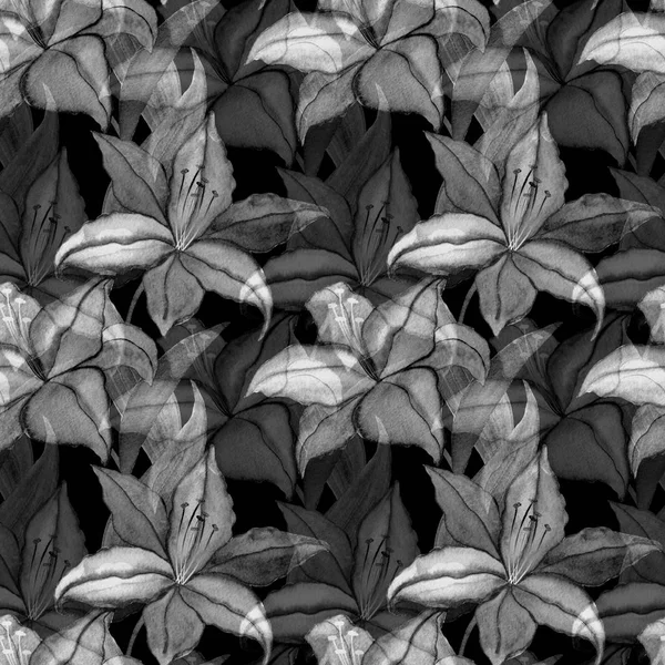 Lilly flowers nature and leaves watercolor seamless pattern background — Stock Photo, Image