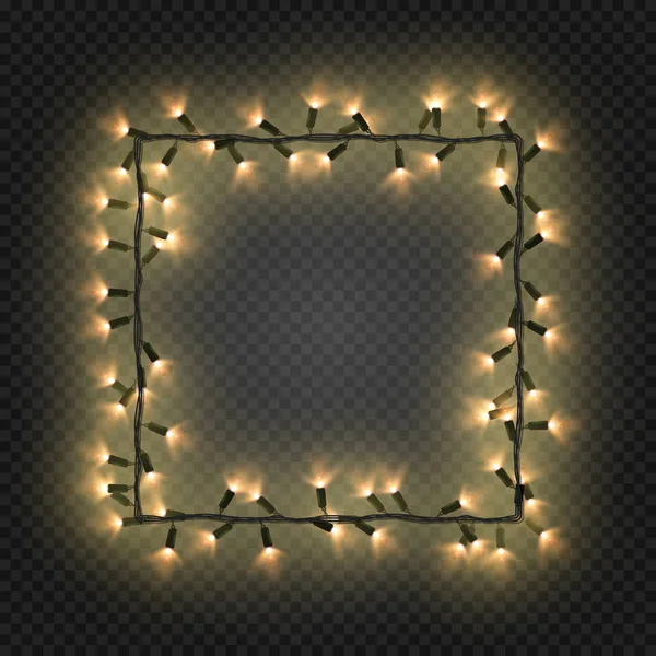 Kerst kleurrijke lampen, garland vormen een vierkant, vector. Feestelijke leeg kwadratische frame met elektrische garland — Stockvector