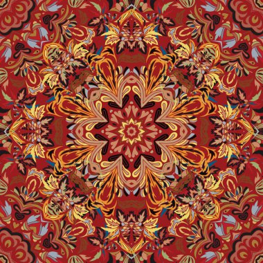 Çiçek desenli güzelleşmek oryantal etnik köken döşenir. Arapça süsleme fantastik çiçek ve yaprakları ile. Antik Hint kumaş desenleri resimleri harikalar motifleri.