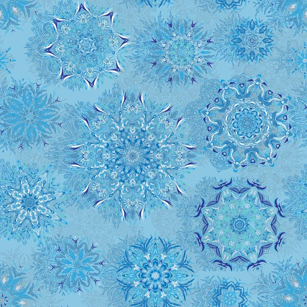 Kunstvolle florale nahtlose Textur, endloses Muster mit Blumen sieht aus wie Retro-Schneeflocken oder Schneefall. nahtloses Muster kann für Tapeten, Musterfüllungen, Webseiten-Hintergrund, Oberflächentexturen verwendet werden. — Stockvektor