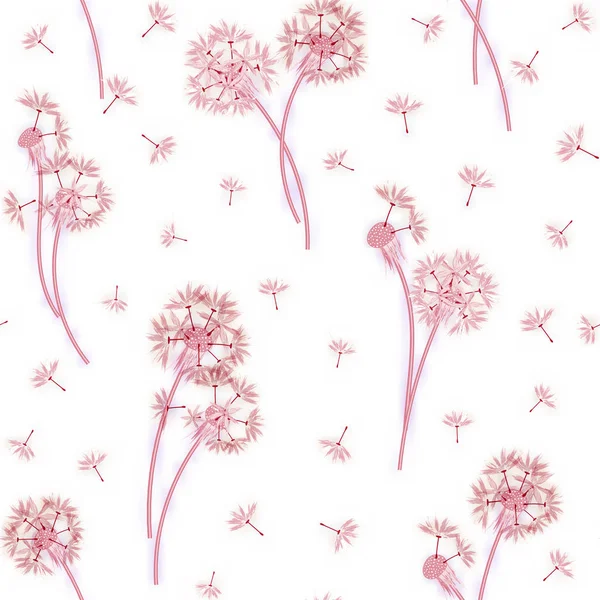 Akvarelu imitace, ručně tažené bezešvé pattern s jarní nabídka květin - pampelišky a semena na bílém pozadí — Stockový vektor