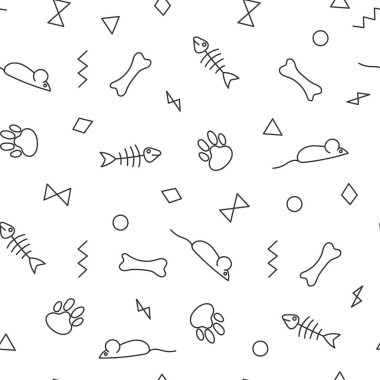 Evde beslenen hayvan arka plan kemikler, pençeleri iz, Kılçık ve geometrik figürler.