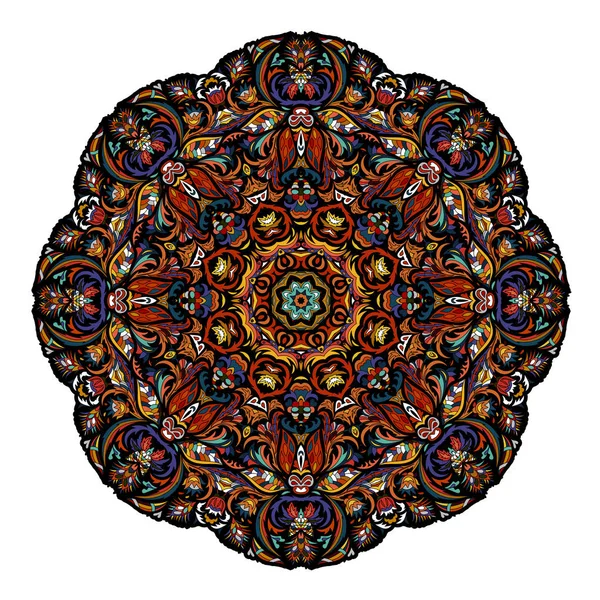 Większość mandali, składający się z elementów złożonych. Rysowane ręcznie. Orientalny, kwiatowy wzór. Ilustracja wektorowa. Gorący kolory wschodniej. — Wektor stockowy