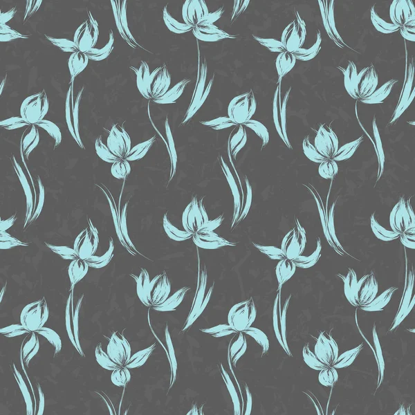 Giardino fiori senza soluzione di continuità modello sfondo vintage silhouette illustrazione iris. Elementi di design floreali disegnati a mano . — Vettoriale Stock