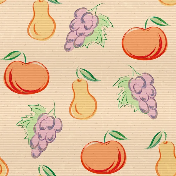 Modello senza cuciture con frutta in stile disegnato a mano - illustrazione vettoriale — Vettoriale Stock