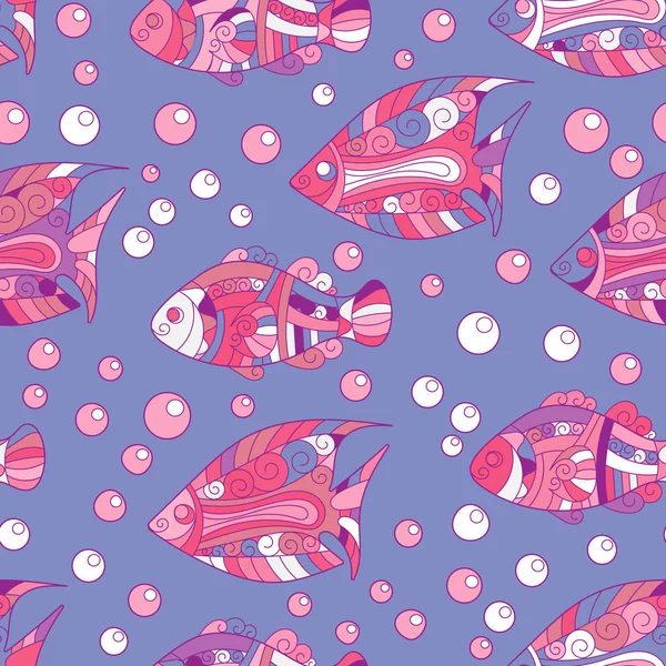 Modello senza soluzione di continuità con i pesci doodle zentangle colorati. Vintage . — Vettoriale Stock