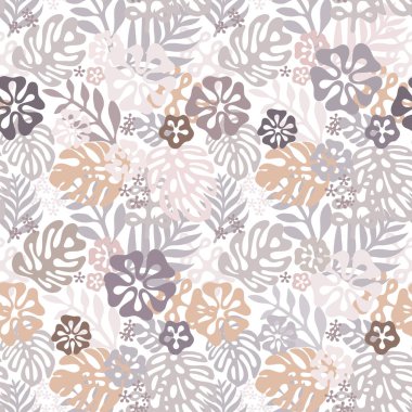 Vektör tropik çiçekler patten. Düzülmüş botanik öğeleri, ebegümeci, palm, cennet kuşu ile sorunsuz tasarım. Düzenlenebilir vektör dosyası