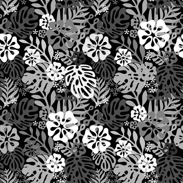 Fleurs tropicales vectorielles patten. design homogène avec des éléments botaniques gorgeus, hibiscus, palmier, oiseau de paradis. Fichier modifiable vectoriel — Image vectorielle