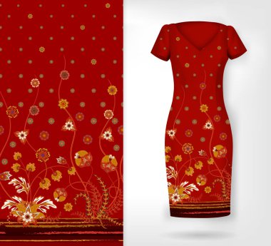 Dekoratif süsleme ile kesintisiz dikey ışıma vektör, Giysi, yatak örtüsü, davet, kart tasarımı vb için çizilmiş doku el.