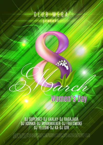 Glossy tekst Happy Womens Day, 8 maart op glanzende bruine achtergrond, kan worden gebruikt als sjabloon, banner of flyer ontwerp. — Stockvector