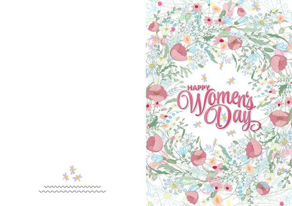 Tarjeta de felicitación con flores lindas. 8 de marzo - el día de las mujeres. Listo para imprimir tarjeta — Vector de stock