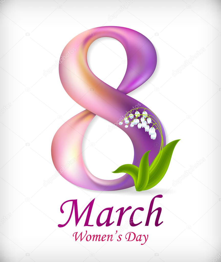 8 March Womens Day greeting card template. Amazing figure eight. Vector