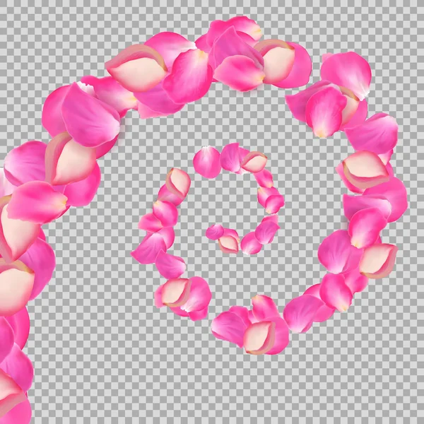 Spiral of flying rose petals. Realistic vector pink big petals on transparent background. — Stock Vector