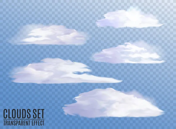 Ensemble de nuages différents réalistes et transparents. Illustration vectorielle . — Image vectorielle