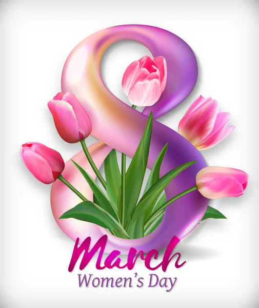 Bandeira de saudação com flor de gerbera e fita. 8 de março - Dia Internacional da Mulher. Ilustração vetorial EPS10 — Vetor de Stock