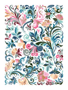 Etnik çiçek zentangle renkli, arka plan deseni dikdörtgen vektör doodle.