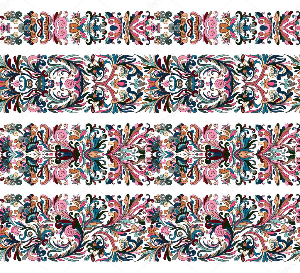 Set of vintage border brushes templates. Baroque floral elements for frames design and page decorations.