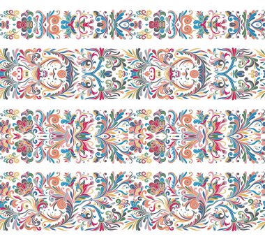 Vintage sınır fırçalar şablonları kümesi. Çerçeve tasarım ve sayfa süslemeleri için Barok çiçek öğeleri.