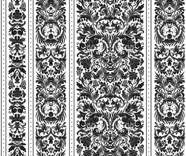 Barok tarzı üzerinde çizgili seamless modeli. Sorunsuz çiçek duvar kağıdı. Damasko arka plan. Vektör çizim. Beyaz üzerine siyah.