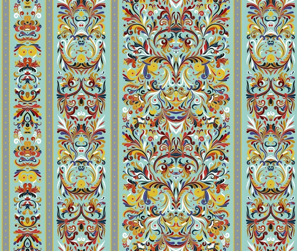 Gestreepte naadloze patroon op de barokke stijl. Naadloze bloemen behang. Damast achtergrond. Vectorillustratie. Pastel geel bruin blauwe achtergrond. — Stockvector