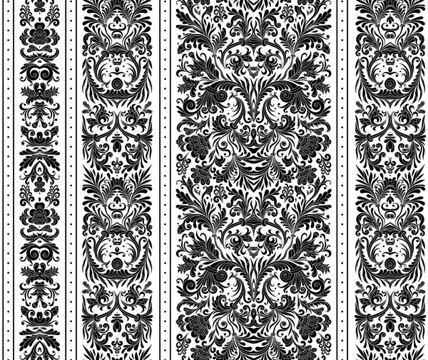 Motif rayé sans couture sur le style baroque. Papier peint floral sans couture. Damassé fond. Illustration vectorielle. Noir sur blanc . — Image vectorielle