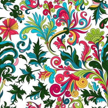 Dekoratif el çizimi doğa süslemeli kıvrımlı vektör kabataslak dikişsiz desen