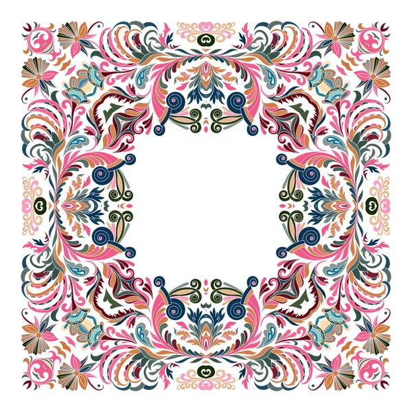 Marco precioso vectorial para plantilla de diseño. Elemento cuadrado adornado en estilo oriental. Borde floral colorido. Decoración de encaje para invitaciones, tarjetas de felicitación, certificado, mensaje de agradecimiento . — Archivo Imágenes Vectoriales