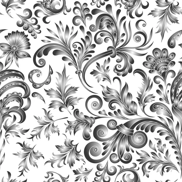 Doodle paisley sömlösa mönster. Gradient blommiga inslag på vit bakgrund. Gzhel. Akvarell imitation. Två färger Skriv ut — Stock vektor
