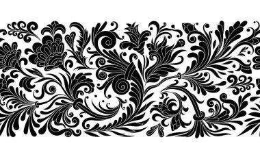 Çiçek açan Manolya, gül ile Vintage çiçek Barok sorunsuz sınır ve twigs, gül illüstrasyon, çiçek deseni vektör