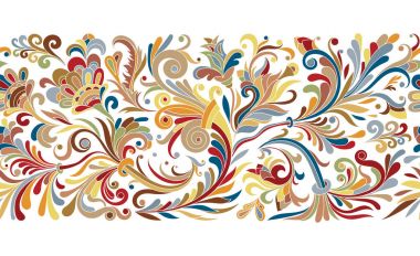 Çiçek açan Manolya, gül ile Vintage çiçek Barok sorunsuz sınır ve twigs, gül illüstrasyon, çiçek deseni vektör