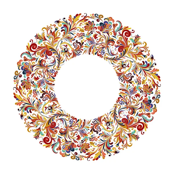 Vector cirkelframe, krans ontwerp gemaakt van doodle bloemen. Cirkel decoratie. Illustratie van de krans gemaakt van bloemen en kruiden. Lente elementen. Floral doodles krans — Stockvector