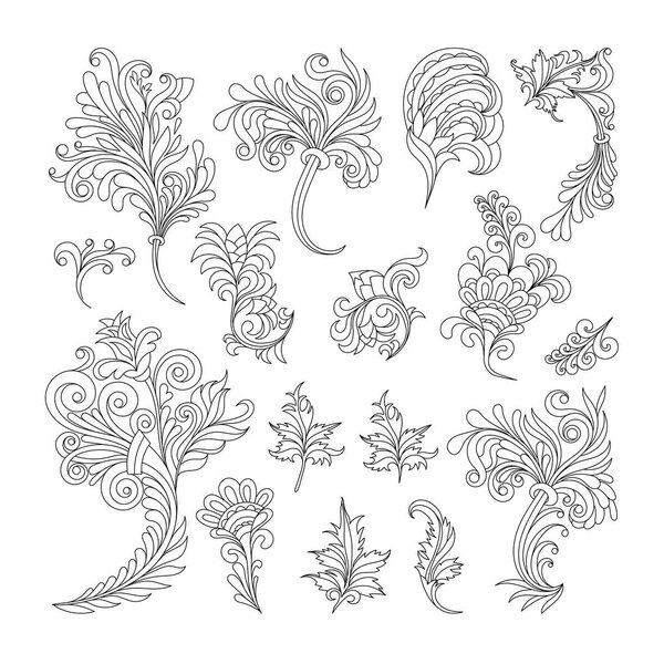Vector set of swirl vintage ornaments for design