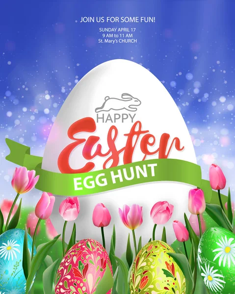 Cartel de caza de huevos de Pascua. Ilustración vectorial — Vector de stock