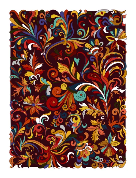 Etnia zentangle floral colorido, doodle retângulo padrão de fundo no vetor. Projeto de doodles Henna paisley mehndi. Bom para design de capa. Cores quentes orientais . — Vetor de Stock
