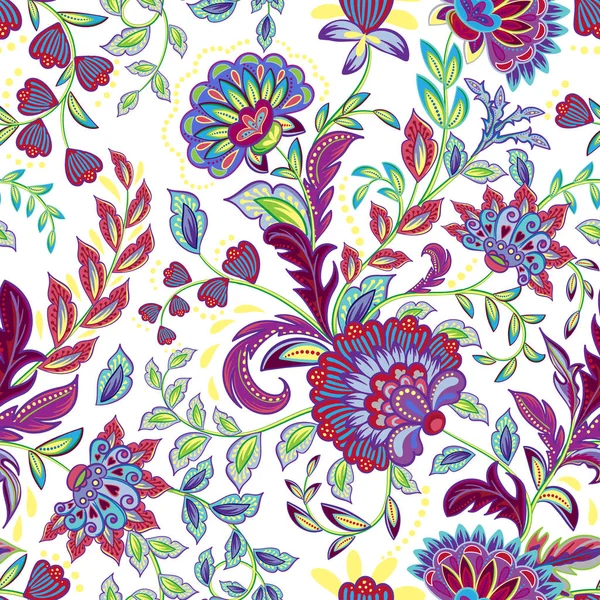手描き花のシームレスなパターン。グランジ気まぐれな花、ペイズリー、ラズベリーを pargeting とカラフルなシームレス パターン。繊維の水彩のパターン。白い背景に分離. — ストックベクタ