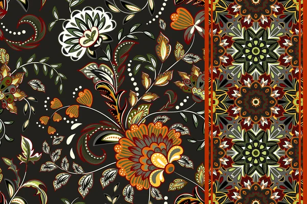 Ensemble de motif floral sans couture et bordure pour le design. Illustration vectorielle de dessin à la main. Fond sans couture avec des fleurs . — Image vectorielle