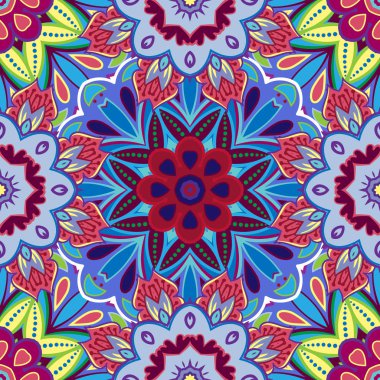 Oryantal geleneksel çiçek süsleme, seamless modeli, çini tasarım, illüstrasyon vektör