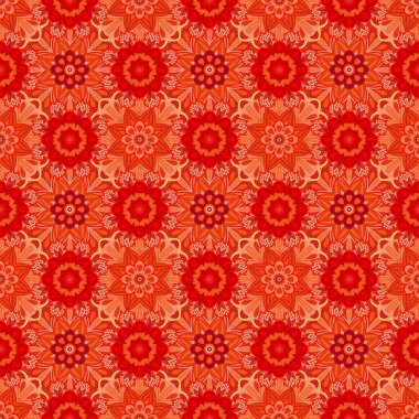 Mandalalar oryantal kırmızı deseni. Vektör zengin süs çiçek elemanları ile. Tekstil, halı, şal için şablon.
