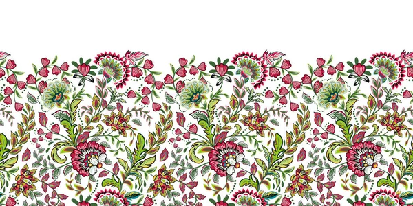 Nahtloser Rahmen für Blumenbanner. nahtlose Grenze mit Hand zeichnen Fantasie-Blumen. helles buntes Kritzelmuster — Stockvektor