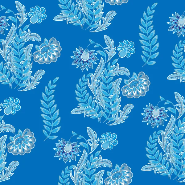 Blauer floraler nahtloser Ornament. Fantasie-Blumen-Muster. Vektor — Stockvektor