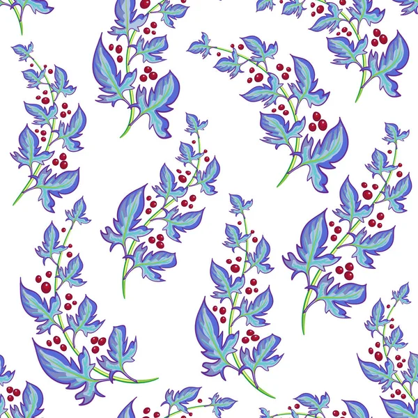 Κλωναράκια από μούρα και τα φύλλα σε μπεζ φόντο. Λεπτή floral φόντο. Απρόσκοπτη Floral μοτίβο. — Διανυσματικό Αρχείο