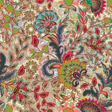 İnanılmaz renk çiçek deseni. Çok renkli parlak çiçek arka plan. Provence tarzında Vintage seamless modeli.