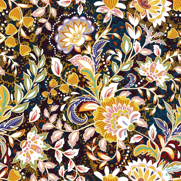 Απίστευτο χρώμα λουλούδι μοτίβο. Πολύχρωμα φωτεινά floral φόντο. Εκλεκτής ποιότητας χωρίς ραφή πρότυπο σε στιλ Προβηγκίας. — Διανυσματικό Αρχείο